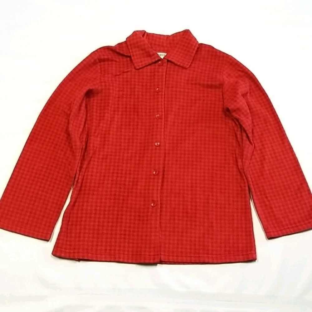 Joe Boxer Shirt Women's Size Large Full Button Fleece Long Sleeve Red Winter